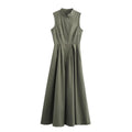 MUJER Zipper Long Dress Woman Pleated Sleeveless Bodycon Dress Summer Elegant Party Dresses For Women 2025 New Midi Dresses