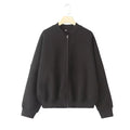 HH Women's Fall 2-Piece Retro Solid Color Zip Bomber Jacket Sweatshirt+High Waist Lace Up Women's Wide Leg Pants Street Wear