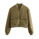 Women Fashion With Pockets Bomber Jacket Coats Vintage Long Sleeve Front Button Casual Female Outerwear Chic Tops