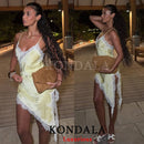 KONDALA Christmas New Year Lace Party Women Dress V Neck Cami Backless Midi Dress Fashion 2025 Y2K Girl Evening Club Dress