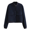 Women Fashion With Pockets Bomber Jacket Coats Vintage Long Sleeve Front Button Casual Female Outerwear Chic Tops