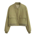 Women Fashion With Pockets Bomber Jacket Coats Vintage Long Sleeve Front Button Casual Female Outerwear Chic Tops