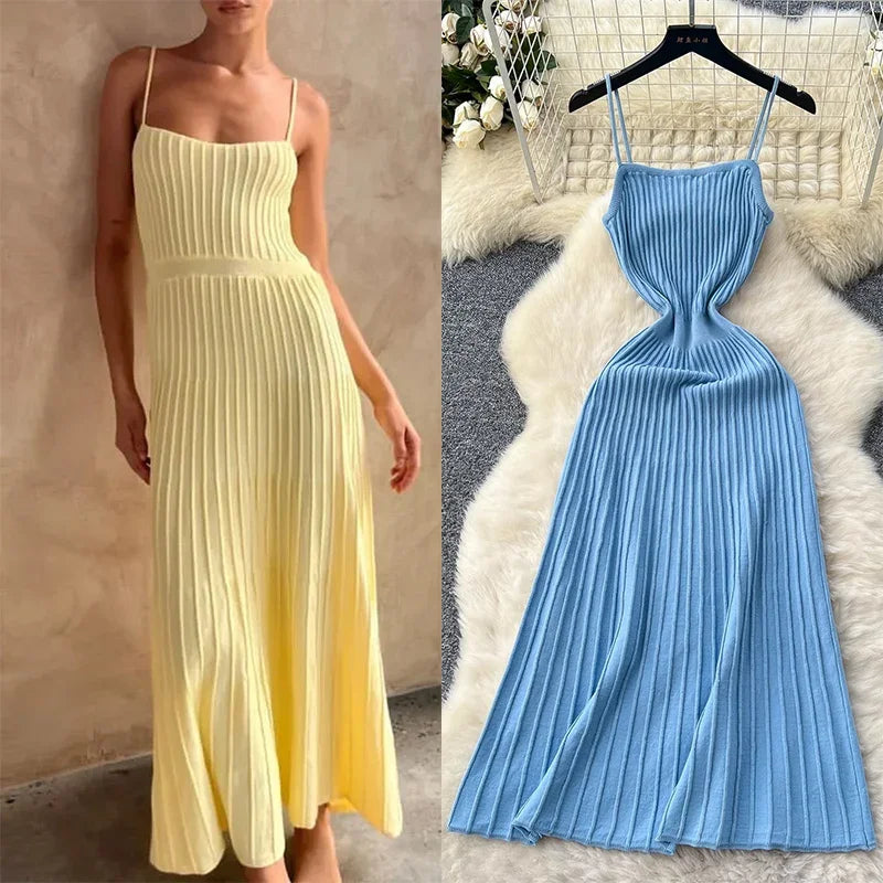 Knitted Pleated Long Dress
